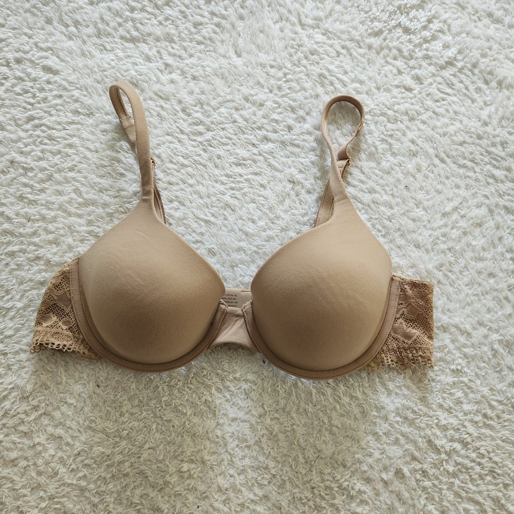 Soma Embraceable Demi Bra 36B Tan Nude Lace Wing Underwire